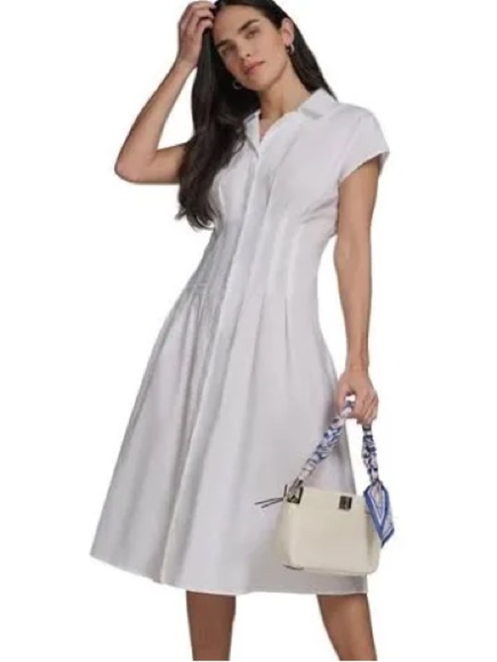 Calvin Klein White Cap-Sleeve Midi Shirt Dress - Picture 3 of 8